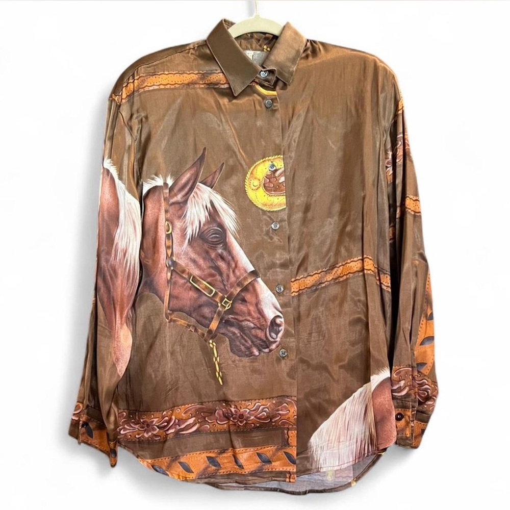 Vintage Byblos Equine Button-up Blouse - Made in ITALY Size 6 Oversized